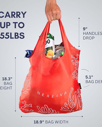 4 Pack Foldable Grocery Bags into Tiny Pouch - Large Capacity Multi-Color, Great for Travel, Durable, Washable Packable Shopping Bag, Comes with a Carry Pouch, Lightweight
