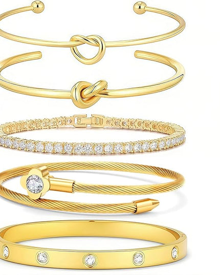 18 K Gold Plated Love Bangle Bracelet Stack Cuff Jewelry for Women Jewelry Set for Women Gift with Box