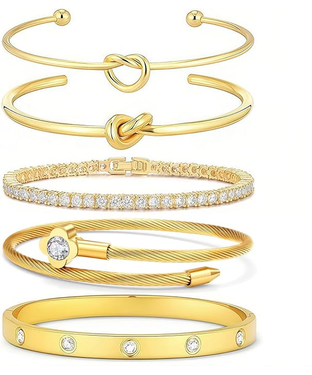 18 K Gold Plated Love Bangle Bracelet Stack Cuff Jewelry for Women Jewelry Set for Women Gift with Box