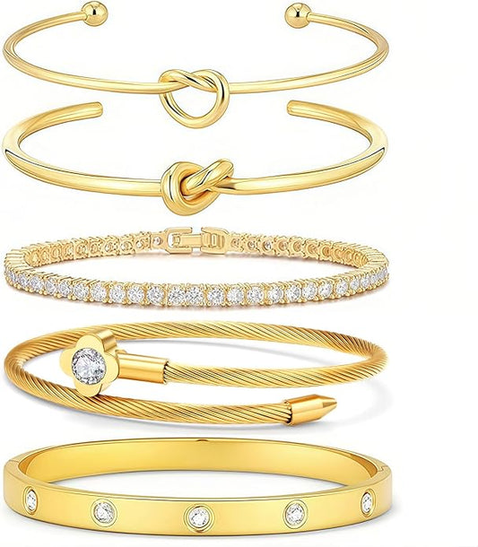 18 K Gold Plated Love Bangle Bracelet Stack Cuff Jewelry for Women Jewelry Set for Women Gift with Box