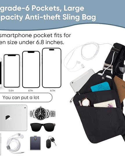 VADOO Sling Bag for Men and Women, Anti theft Crossbody Bag Lightweight Shoulder Chest Bag for Travel Gym