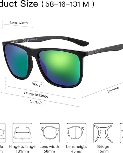 ZENOTTIC Square Polarized Sunglasses for Men Ultralight Carbon Fiber Sun Glasses Driving Fishing Golf Sports UV400 Protection