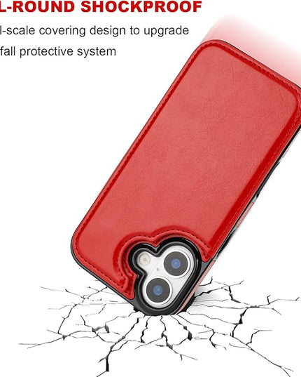 ONETOP Compatible with iPhone 17 Wallet Case with Card Holder, PU Leather Kickstand Card Slots Case, Double Magnetic Clasp and Durable Shockproof Cover 6.3 Inch (Red)
