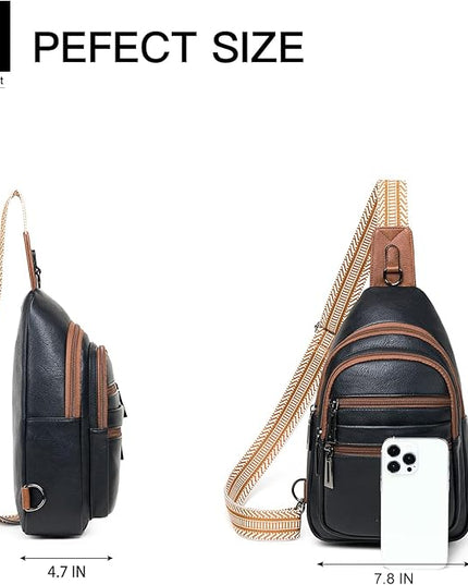 Sling Bag for Women Crossbody Fanny Pack Belt Bag Sling Purse Vegan Leather Trendy Travel Anti Theft Brown/Black