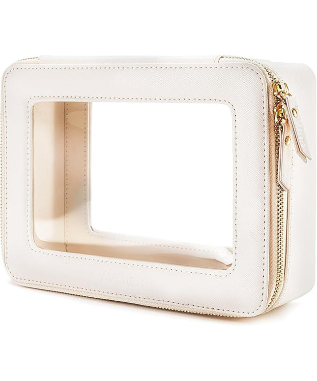 Aveniee Clear Makeup Bag Organizer, Travel Toiletry Bag Cosmetic Case for Women, Portable Make Up Skincare Pouch Car Organizer Bag with Zippers for Essentials,White