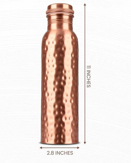 34 Oz Pure Copper Water Bottle Set – Leak-Proof Hammered Design with Tumbler, Carrying Bag & Smooth Finish Decorative – Copper Home Decore