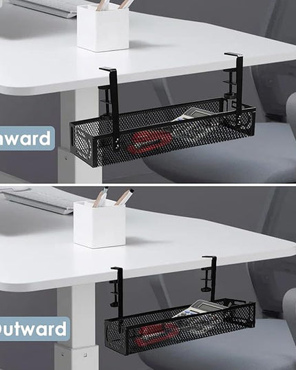 Under Desk Cable Management Tray, Cable Management Under Desk No Drill, Wire Management Tray with Clamp, Cord Organizer for Home Office, Black