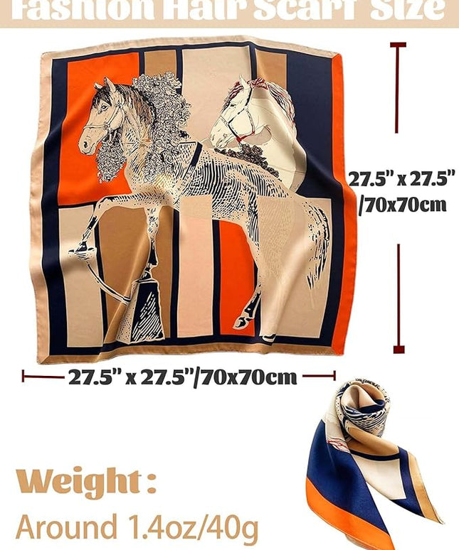 kcctoo 27.5" Mulberry Silk Feeling Head Scarf Women's Fashion Square Neck Satin Scarfs for Bag Hair Scarves Gift