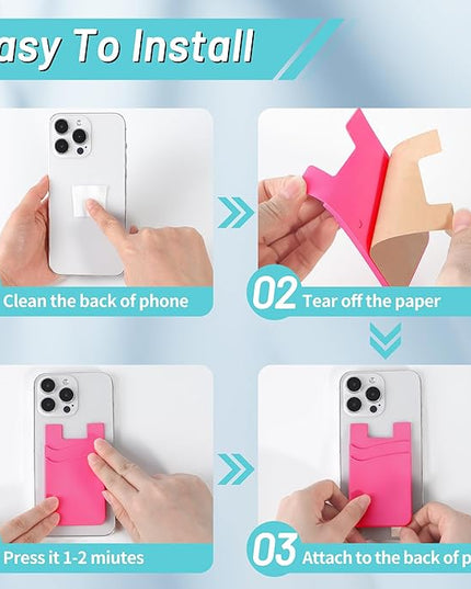 SHANSHUI Phone Wallet Stick on, Card Holder for Back of Phone Double Silicone Credit Business Card Sleeve Pocket Compatible for iPhone, Samsung Galaxy and Every Smartphones (MultiColors-5pcs)