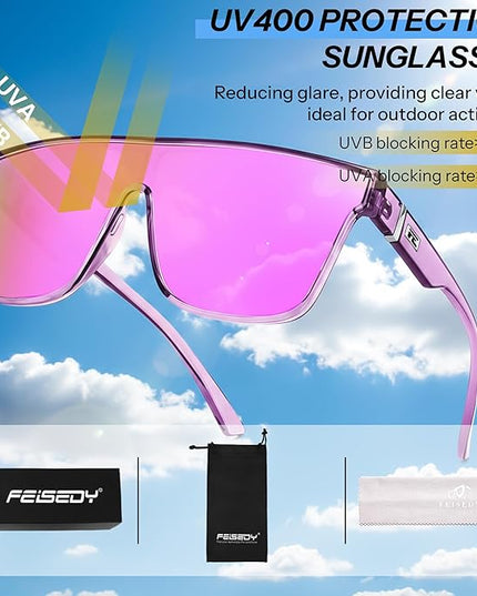FEISEDY Sunglasses for Women Men, Fashion Mirrored Single Lens, Driving Beach Sunnies UV400 Shades B2996