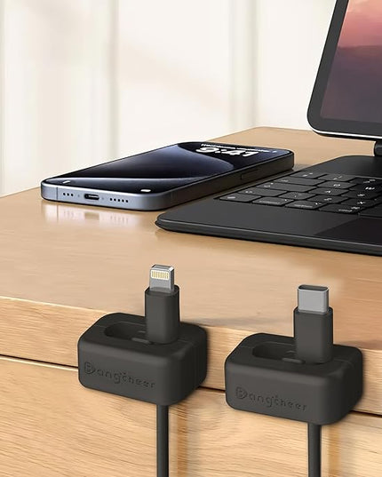 8 Pack Dual-Slot Silicone Cord Cable Clips with Strong Nano Adhesive Cable Organizer Press-to-Lock Design Desktop Wire Management for Home, Office, Car, Desk, Nightstand (Black-8Pack)