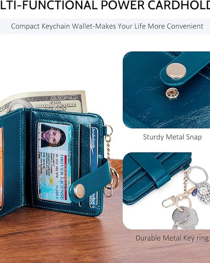 POIUGOYA Slim Wallet for Women,RFID Blocking Bifold Credit Card Holder with Zipper Coin Pocket,ID Window,Keychain