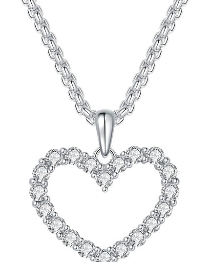G&GEMSJEW Heart Necklaces for Women, 1-2 Carats Moissanite, 18K White Gold-Plated 925 Sterling Silver Round Brilliant Cut Moissanite Imitation Diamond Necklaces, Jewelry Gifts for Christmas Valentine's Day,Anniversary Present for Wife Women