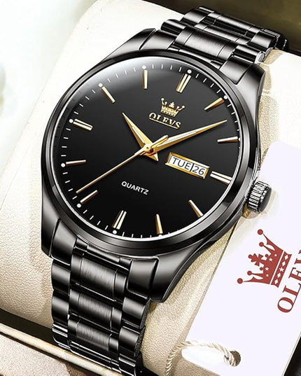 OLEVS Men's Luxury Watch Waterproof Luminous Easy Read Chronograph Watches Full Gold/White Dail/Black Face with Calendar Wristwatch