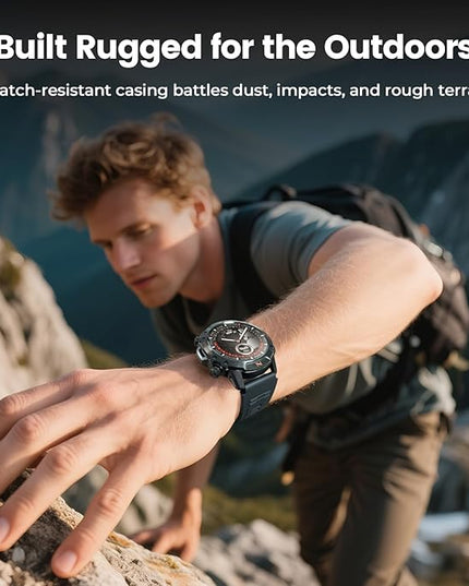 WalkerFit Military Smart Watch for Men (170+ Sports Modes), 1.43" AMOLED Rugged Watch with Bluetooth Call, 5ATM Waterproof Fitness Tracker Watch, Long Battery, Compatible with iPhone Android