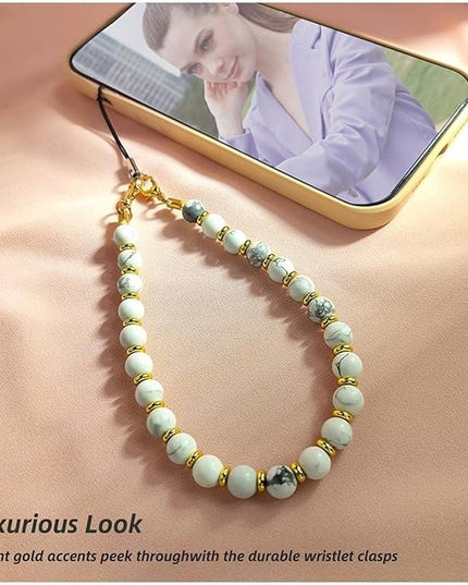 Marble Beaded Phone Wrist Strap,Detachable Phone Bracelet Strap with Tether Tab,Hands-Free Wristlet Strap (Marble-White)