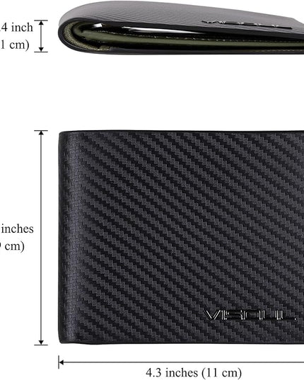 VISOUL Leather Mens Bifold RFID Blocking Wallet with 2 ID Windows, Leather Wallet for Men (Carbon Fiber, Black+Green)