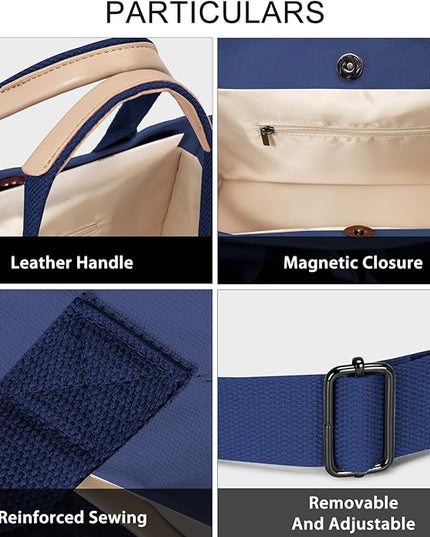 Canvas Tote Bag for Women Crossbody Work Purse with Pockets Top Handle Handbag Satchel Bags for Travel Nurse Teacher