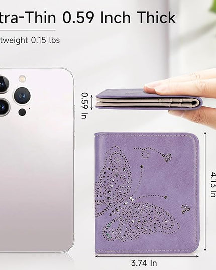 KITEVIUN Small RFID Wallet Women Ultra Thin Slim Womens Wallet Mini Compact Bifold Pocket Ladies Wallets for Women LIGHT-PURPLE