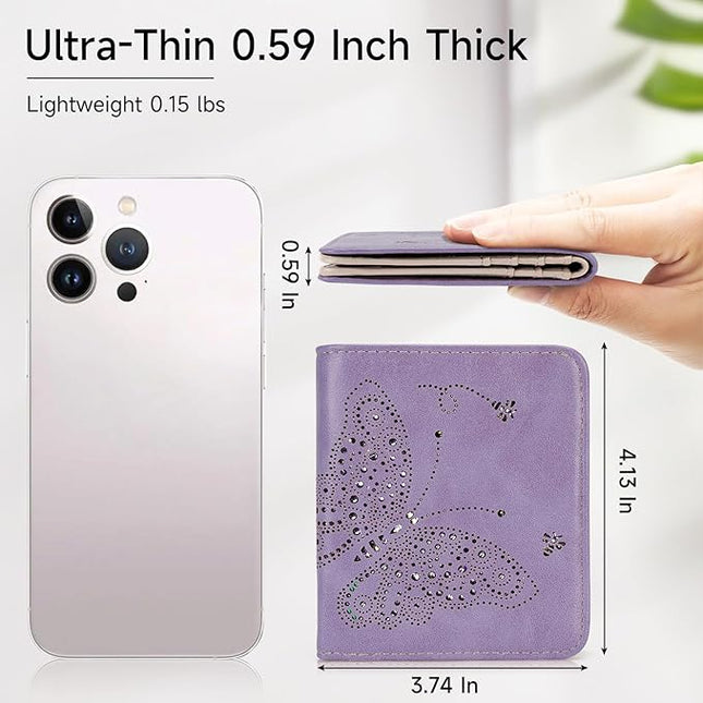 KITEVIUN Small RFID Wallet Women Ultra Thin Slim Womens Wallet Mini Compact Bifold Pocket Ladies Wallets for Women LIGHT-PURPLE