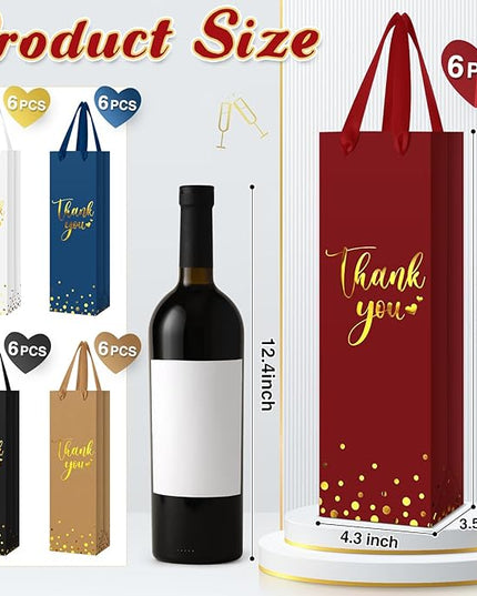Ctosree 30 Pcs Wine Bottle Gift Bag with Handle 4.3x3.5x13.7 Liquor Paper Bag for Thank You Favor Gold Foil Kraft Whiskey Tote Carrier for Wedding Birthday Bridal Valentine's day Party(5 Colors)