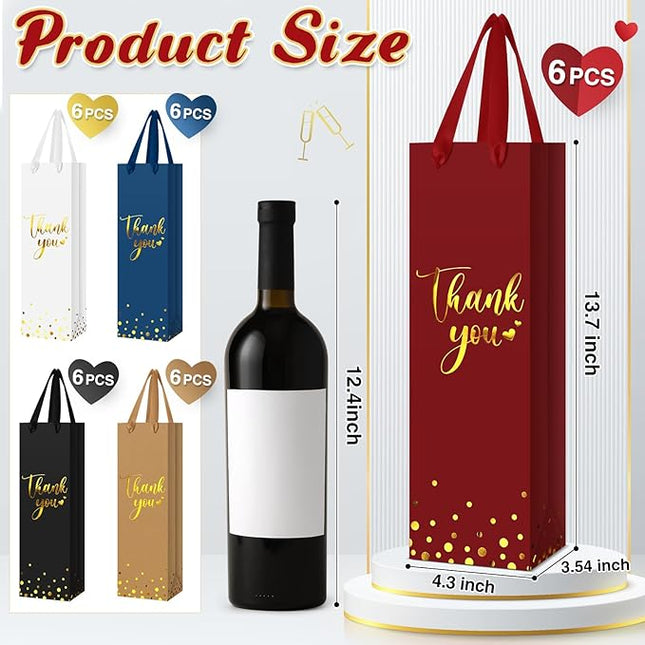 Ctosree 30 Pcs Wine Bottle Gift Bag with Handle 4.3x3.5x13.7 Liquor Paper Bag for Thank You Favor Gold Foil Kraft Whiskey Tote Carrier for Wedding Birthday Bridal Valentine's day Party(5 Colors)