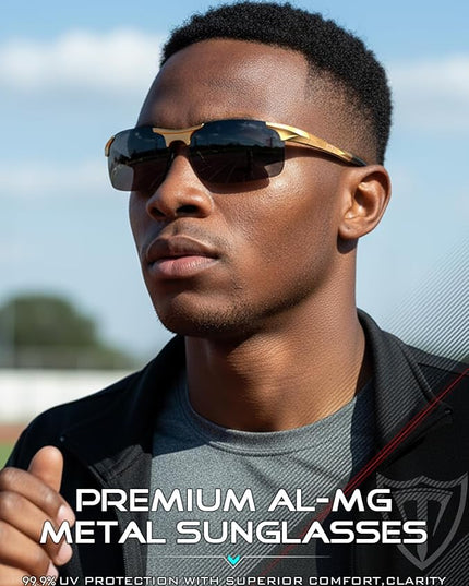 ATTCL Polarized Sunglasses Men Sports: UV Protection Anti Glare Wrap Around Lightweight Metal Driving Fishing Golf Running