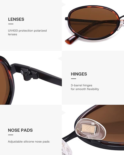 SOJOS Trendy Oval Polarized Sunglasses for Women Men, 80s 90s Chic Retro Vintage Sunnies SJ1248