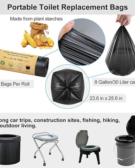BLIKA 50 Count Toilet Replacement Bags, 8 Gallon, 30 Liter, Heavy Duty 1 Mil, Compost Bags 8 Gallon, Camping Toilet Bags for Portable Toilet, Car Travel, Camping, Long Trips
