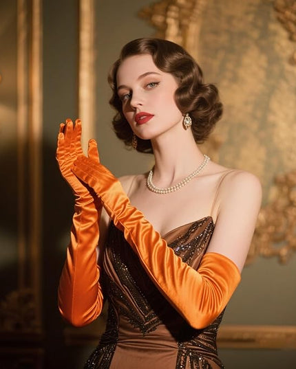 THARAHT Women Long Gloves with Satin Elbow Length for 1920s Opera Tea Party Costumes Bridal Evening Dress