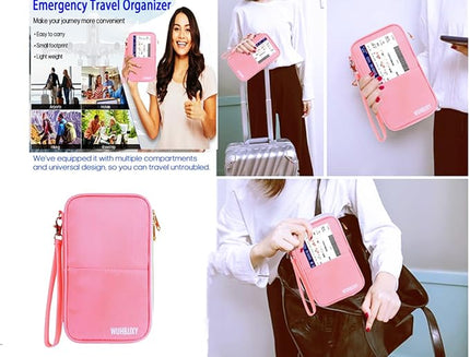 Multifunctional, Practical, RFID Family Passport holder, Travel Wallet (Pink), Travel Document Organizer, Passport Bag, Three-layer Design, Multiple Pockets，Big Storage