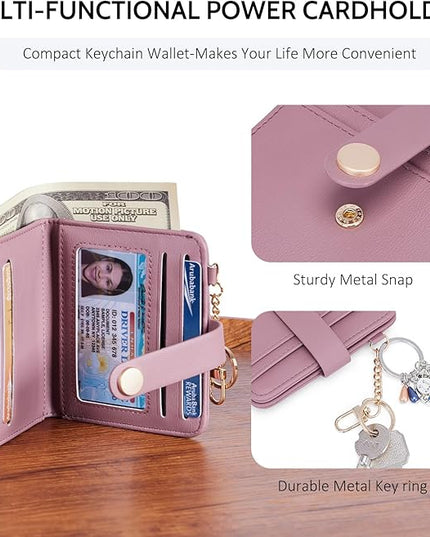 POIUGOYA Slim Wallet for Women,RFID Blocking Bifold Credit Card Holder with Zipper Coin Pocket,ID Window,Keychain