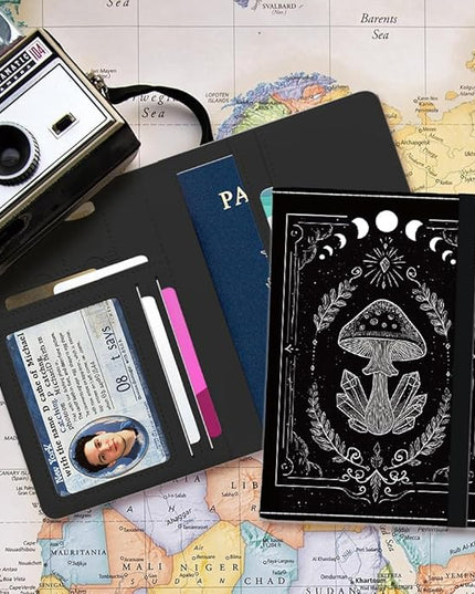 PU Leather Passport Holder Cover 5.9×4.3 Inch with Credit Card Slot and Boarding Pass Slot Combo Blocking Passport Holder Wallet Cover Case for Travel Boarding Essentials (Mushroom)