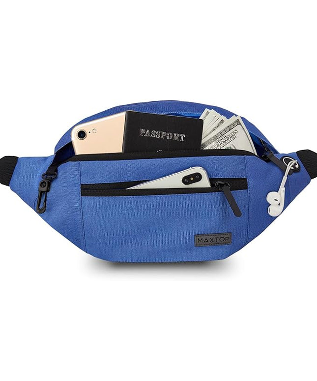MAXTOP Large Crossbody Fanny Pack with 4-Zipper Pockets,Gifts for Enjoy Sports Festival Workout Traveling Running Casual Hands-Free Wallets Waist Pack Phone Bag Carrying All Phones