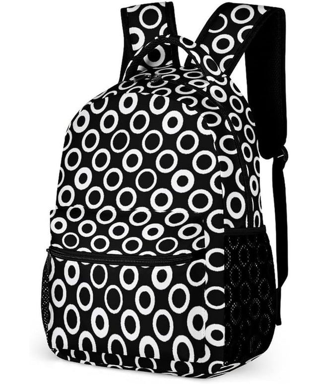 Fashion Black White Circle Backpack Lightweight Large Capacity Laptop Daybag for Travel Work
