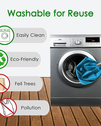 BeeGreen Light Blue Reusable Grocery Bags Wholesale Blue Reusable Kitchen Bags Bulk Foldable-Machine Washable with Zipper Storage Pouch 50 Packs