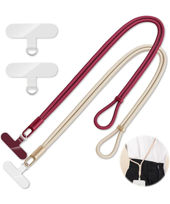 2 Pack Phone Lanyard,2×Phone crossbody strap,4×Tether Tabs,Universal Cell Phone Multifuctional Patch Polyester Lanyards,Cell Phone Lanyards for Women and Men(wine+light camel)