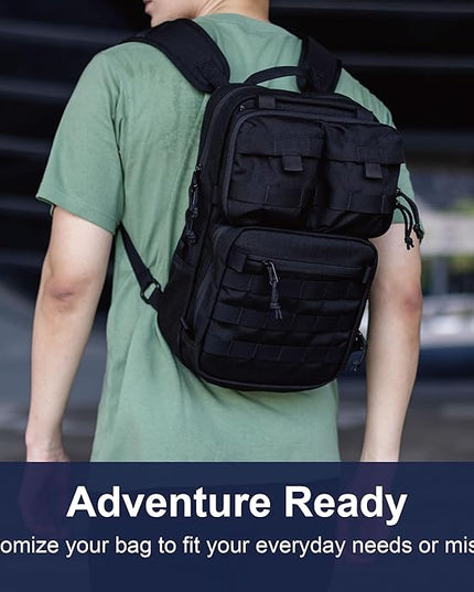 Cargo Works® 14" Black Tactical Laptop Backpack For Men, Small Backpack with MOLLE Attachments, EDC Compact Tactical Backpack
