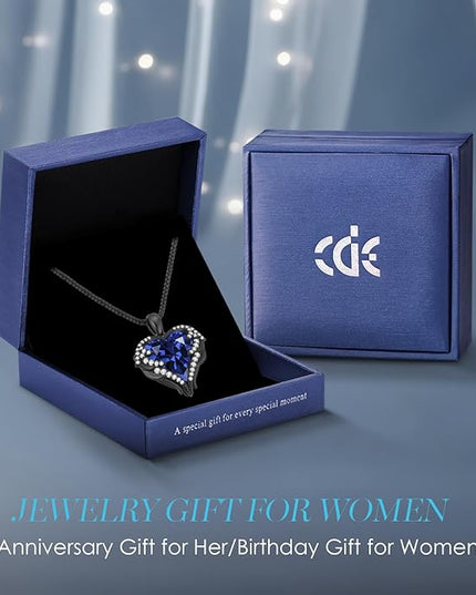 CDE Christmas Gifts for Women Angel Wings Necklace for Women with Birthstone, Love Heart Silver Tone/Gold Tone Pendant, Ideal Anniversary or Birthday Jewelry Gifts for Wife Girlfriend Her