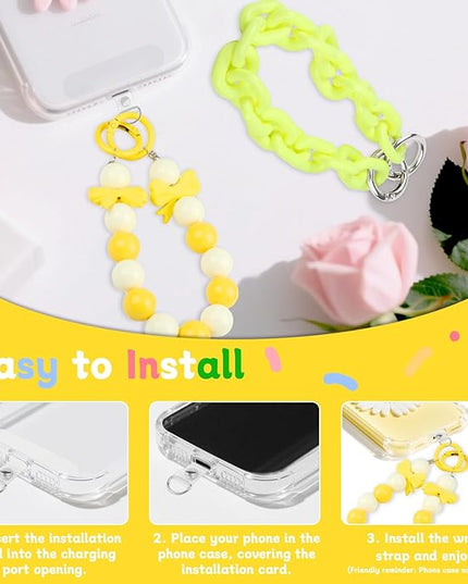 2 Pcs Phone Charm Wrist Strap with Tether Tab, Double Anti Lost Cute Beaded Wrist Lanyard, Detachable Transparent Phone Charms for Bag, Key Chains, Camera Decor