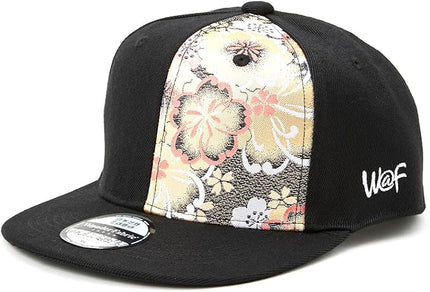 W@nderFabric Traditional Japanese Kimono Baseball Cap, Embroidered Pattern, Adjustable Snapback Flat Brim, 6-Panel Cap