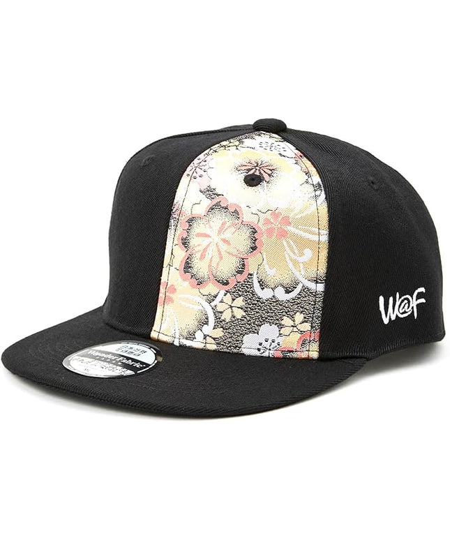 W@nderFabric Traditional Japanese Kimono Baseball Cap, Embroidered Pattern, Adjustable Snapback Flat Brim, 6-Panel Cap
