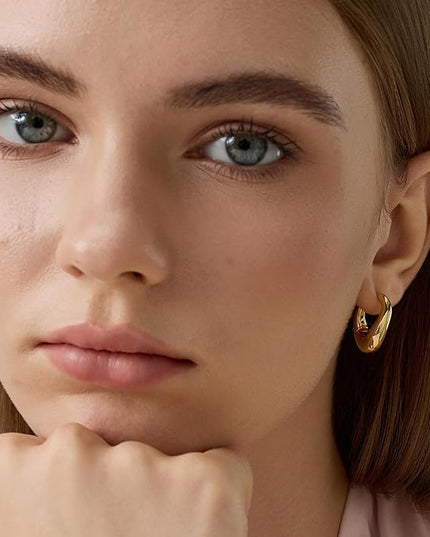 18K Gold Plated Chunky Hoop Earrings for Women Fashion Thick Gold Hoops Set Jewelry for Birthday Christmas Gifts