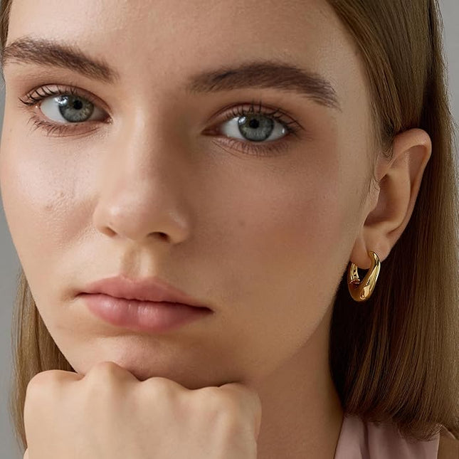 18K Gold Plated Chunky Hoop Earrings for Women Fashion Thick Gold Hoops Set Jewelry for Birthday Christmas Gifts