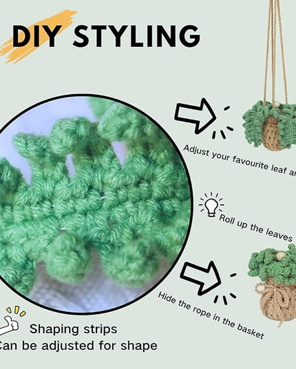 Handmade Crochet Hanging Car Air Freshener - Botanical Fern Leaf Design with 12ml Refillable Glass Essential Oil Bottle, Long-Lasting Car Diffuser & Nature-Inspired Decor