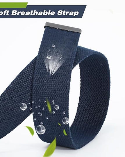 WHIPPY Canvas Web Belt Flip-Top Solid Black Military Buckle Fully Adjustable Mens Webbing Belts Cut To Fit