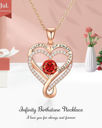 Infinity Love Heart Birthstone Necklace for Women Wife, S925 Sterling Silver Anniversary for Women Wife Birthday Gift for Her Girlfriend Mom Daughters, I Love You Women's Jewelry 18k Rose Gold Filled