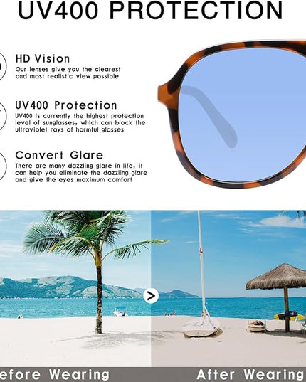 YDAOWKN Retro Square Aviator Sunglasses for Womens Mens Vintage 70s Double Bridge Sun Glasses