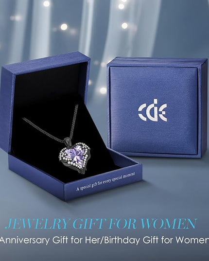 CDE Christmas Gifts for Women Angel Wings Necklace for Women with Birthstone, Love Heart Silver Tone/Gold Tone Pendant, Ideal Anniversary or Birthday Jewelry Gifts for Wife Girlfriend Her