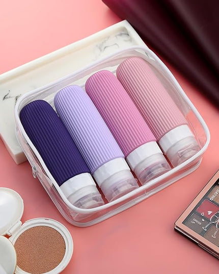 Travel Bottles for Toiletries, Tsa Approved 3oz Portable Travel Bottles, BPA Free Leak Proof Squeezable Silicone Travel Size Containers, Travel Accessories with Clear Toiletry Bag (4 Pack)